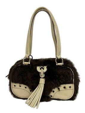 SAZABY Dark Brown Cream Fur Leather Shoulder Bag